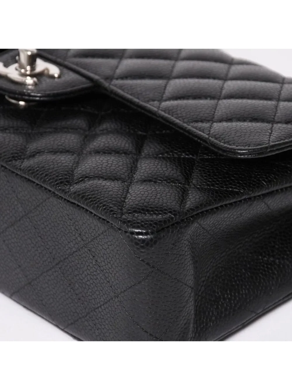 Chanel Quilted 25 Double Flap Chain Shoulder Bag CC Logo Caviar Leather Black